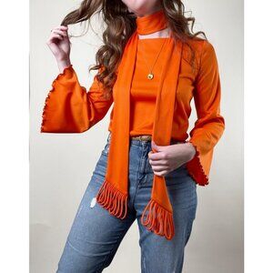 Vintage Union Made Scarf Blouse Set Long Flare Bell Sleeve Fringe Scarf 60s 70s